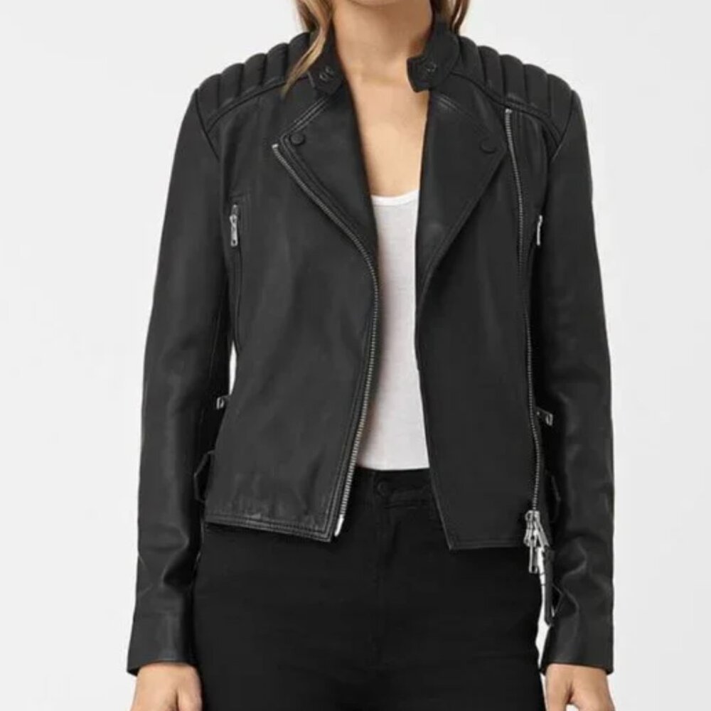All Saints Kerr Biker Women’s Leather Black Jacket UK6 US 2 EU 34